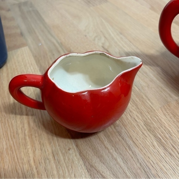 Vintage Tomato The Pantry Parade Tea Pot Creamer Sugar Bowl Set Kitschy MCM - Picture 5 of 14